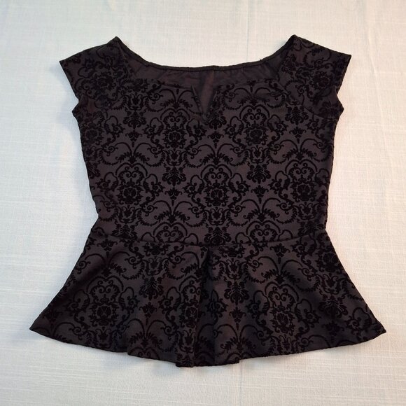 Holiday Party Burnout Velvet Flocked Peplum Corset Cap Sleeves Size M Sweetheart - Picture 11 of 16